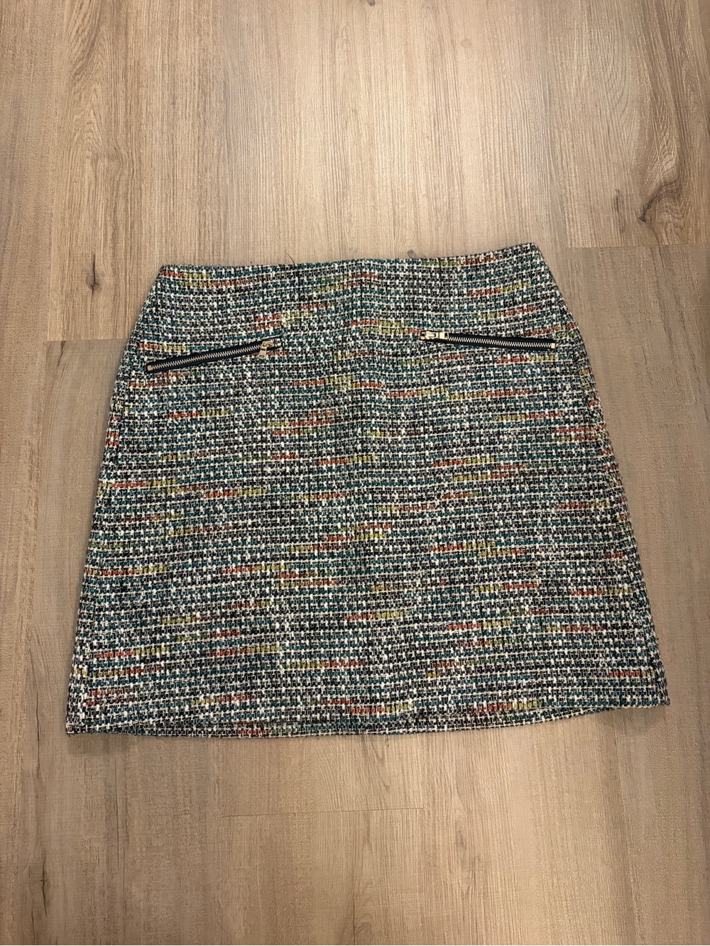 LOFT Multicolor Tweed Mini Skirt with Gold Zippers